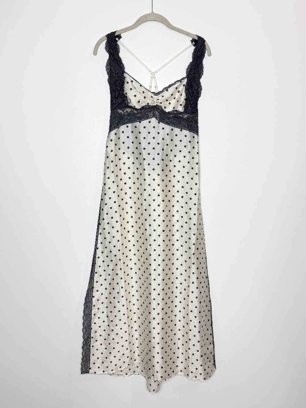 timately Free People Satin Polka Dot Lace Maxi Slip Dress Ivory Black Coquette